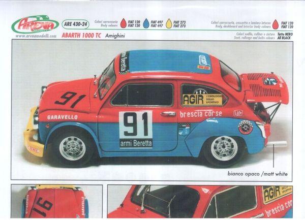 Decal Abarth 1000 TC - Amighini #91, 1/24, Arena 430-24